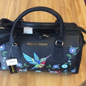 Black Bag with Flower and Hummingbird Design